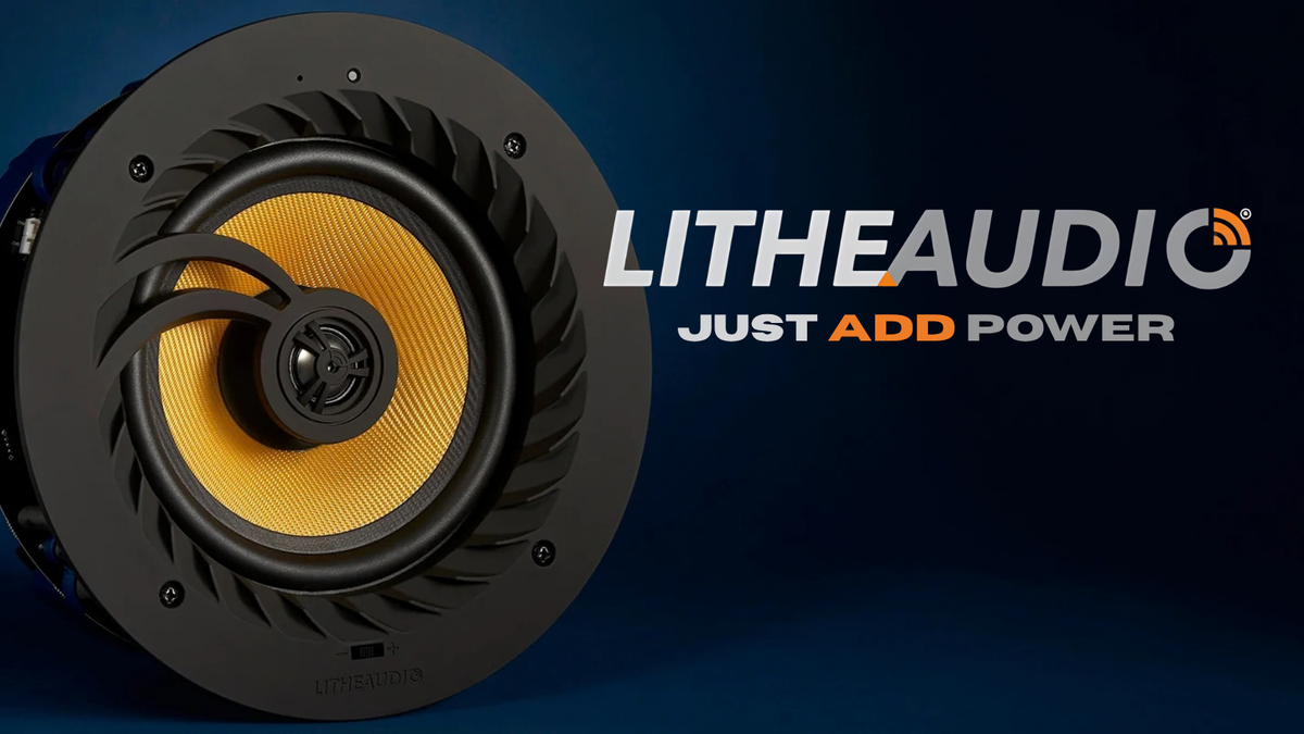 Lithe Audio ceiling speaker with Just Add Power branding