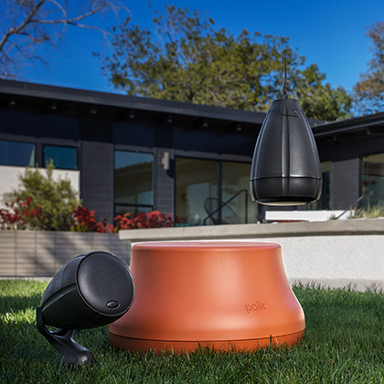 Polk Atrium 100 Garden Sub (Terracotta) speaker lifestyle view