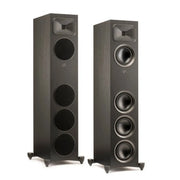 MartinLogan Motion Foundation F1 Floorstander — black floorstanding speakers with and without grilles