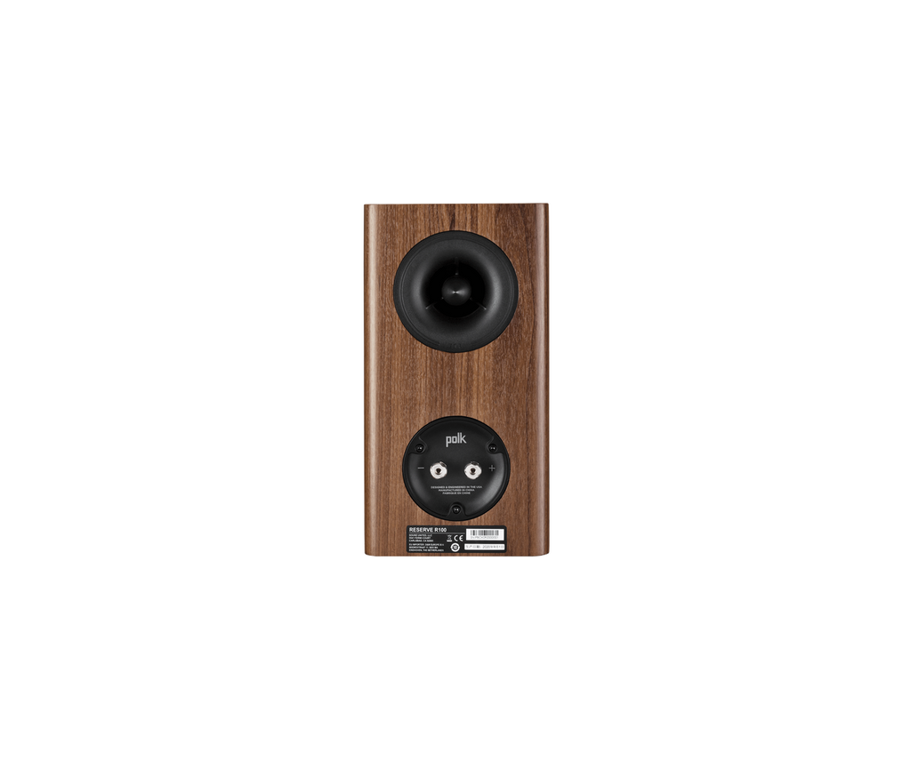 Polk R100 Bookshelf speaker in brown rear view