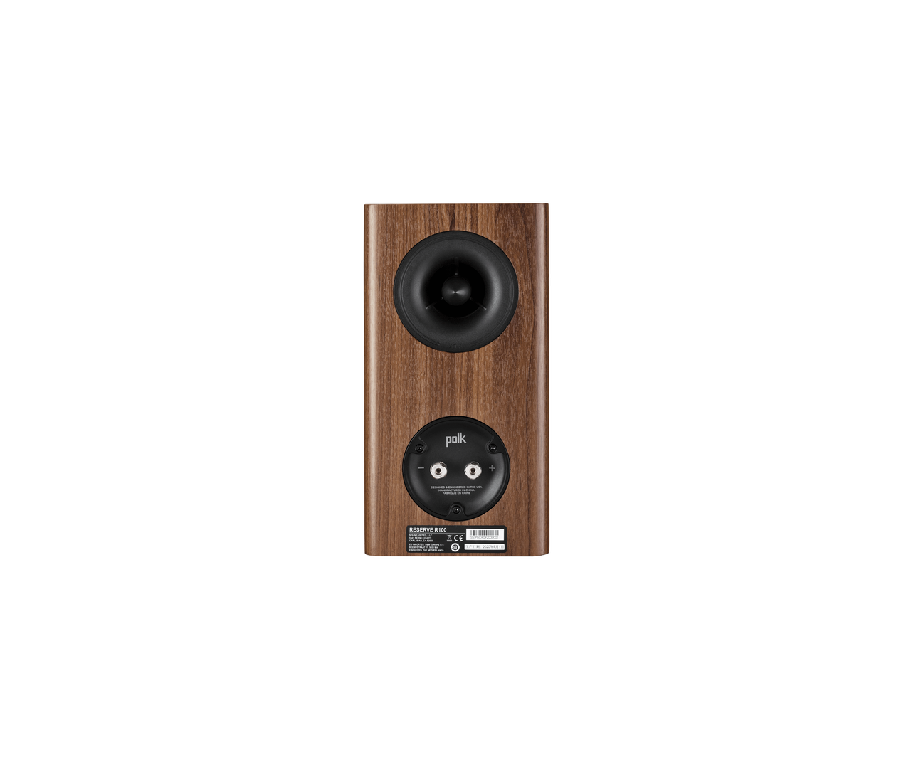 Polk R100 Bookshelf speaker in brown rear view