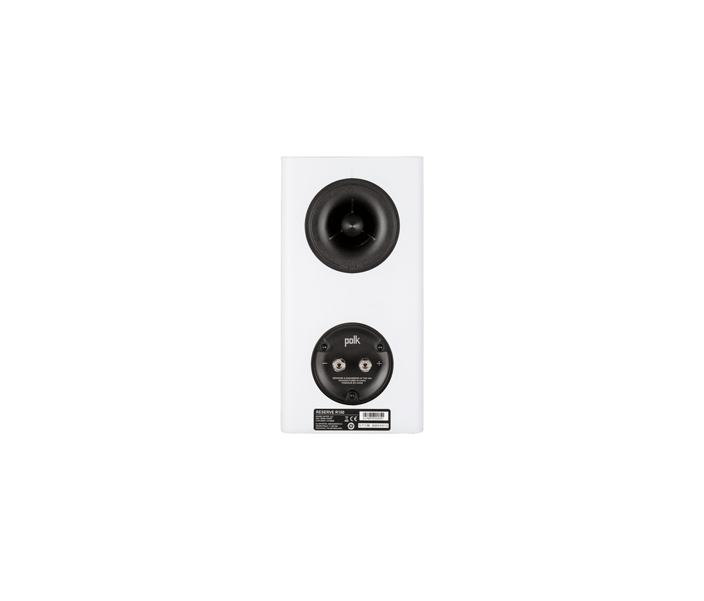 Polk R100 Bookshelf speaker in white rear view