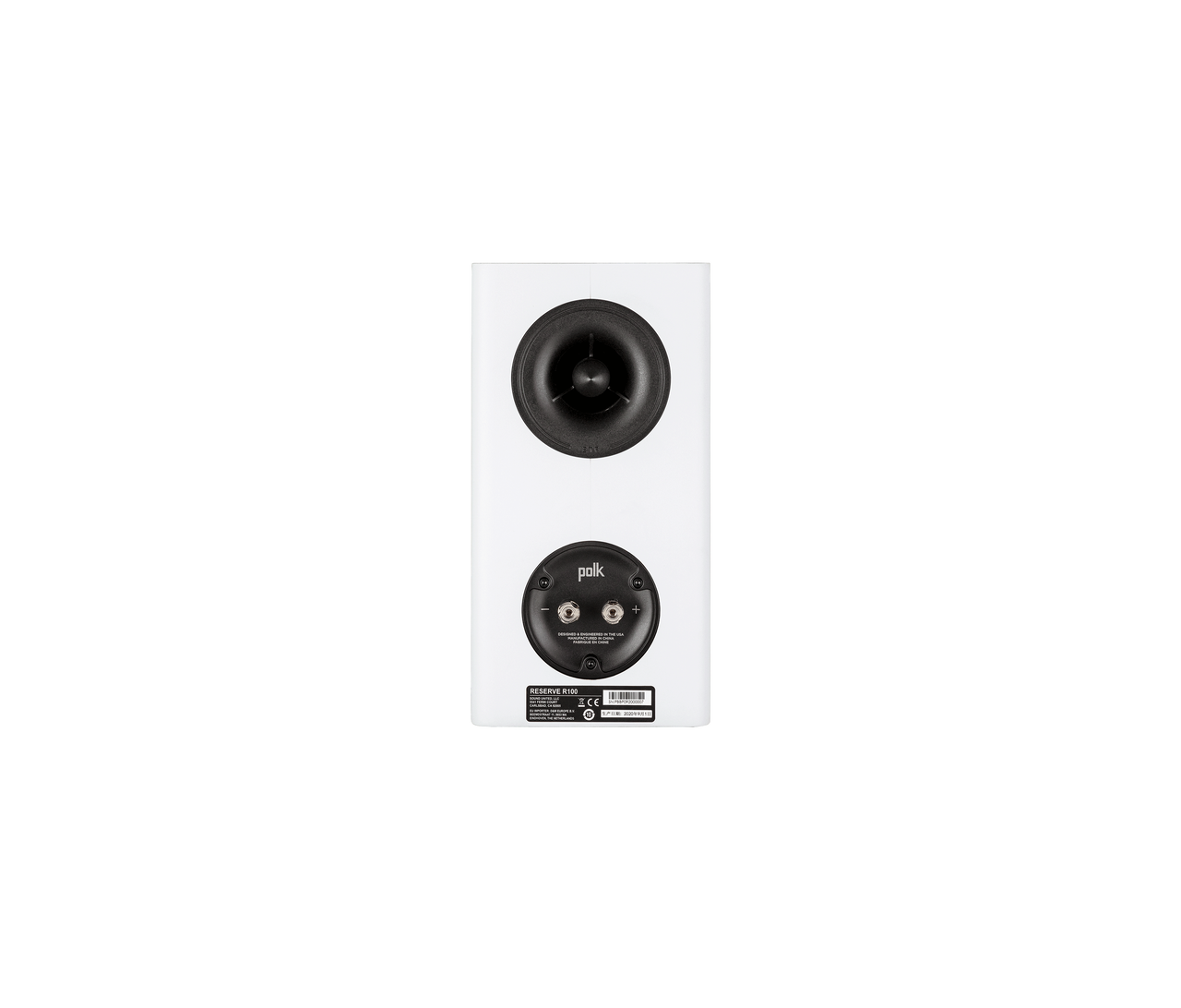 Polk R100 Bookshelf speaker in white rear view
