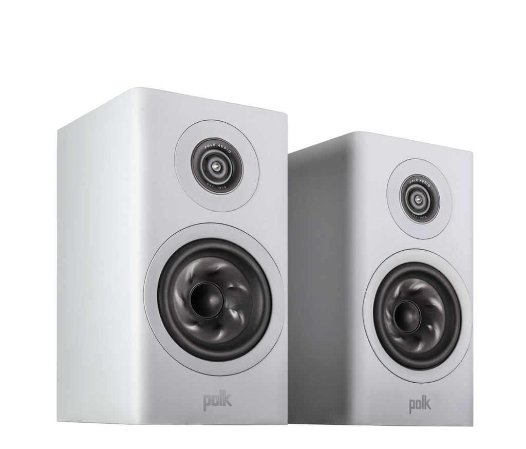 Polk R100 Bookshelf speaker in white side view