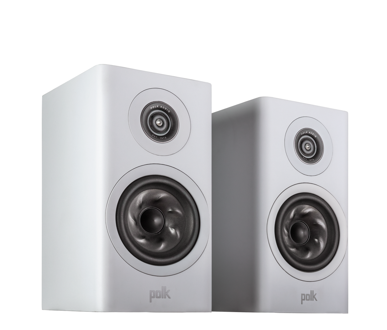 Polk R100 Bookshelf speaker in white side view
