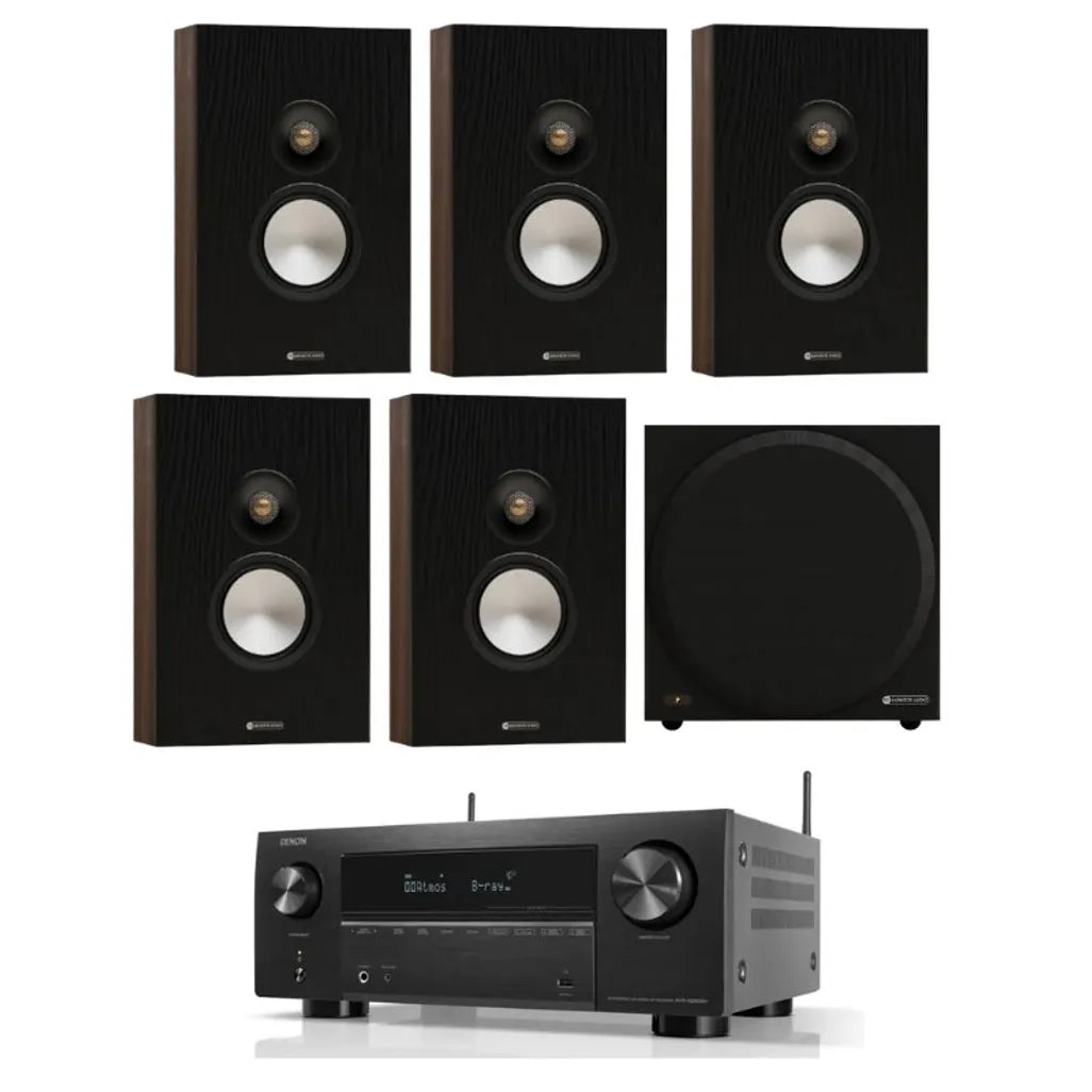 Monitor Audio Bronze OW 5.1 with AVRX2800H player in Walnut finish alternate view