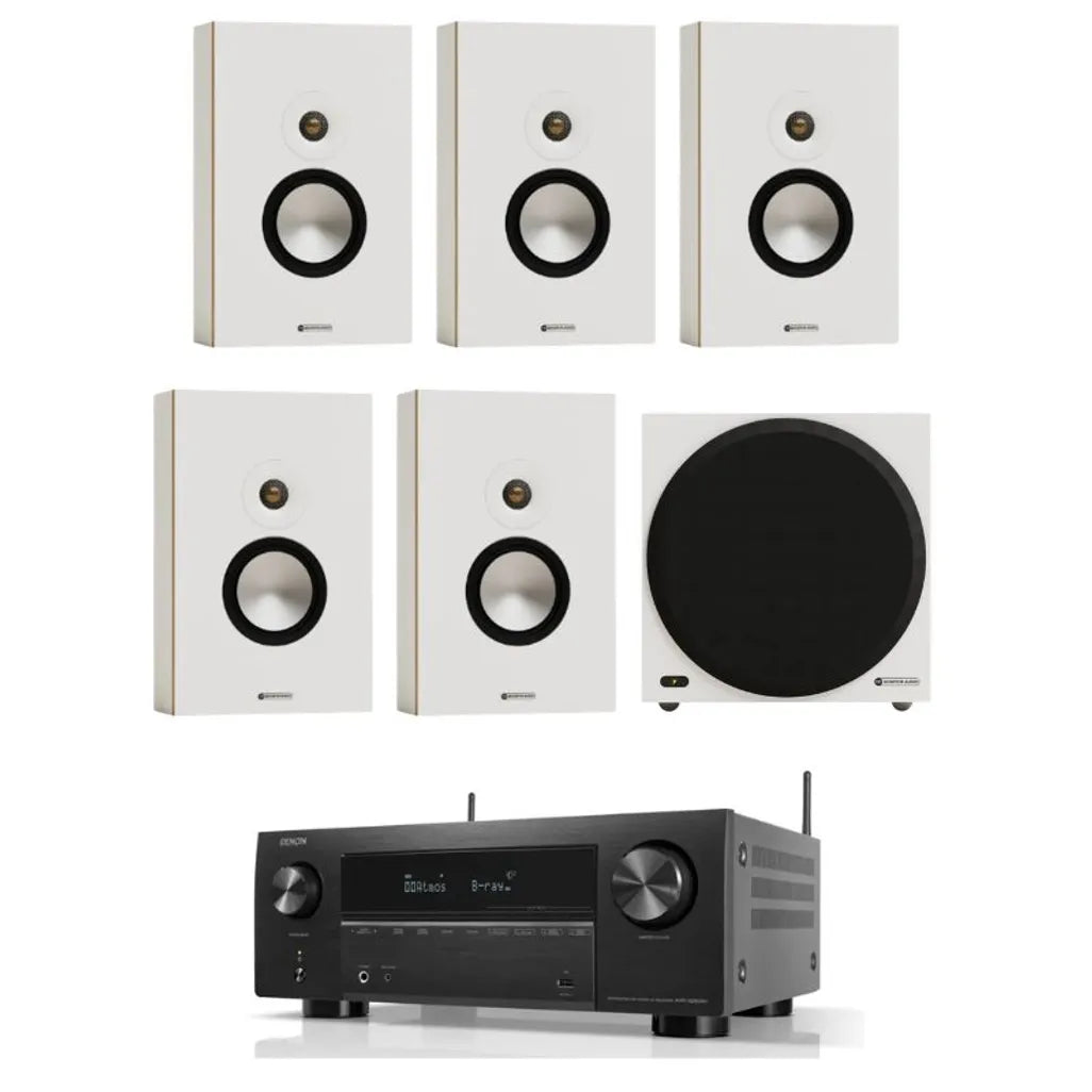 Monitor Audio Bronze OW 5.1 with AVRX2800H player in white