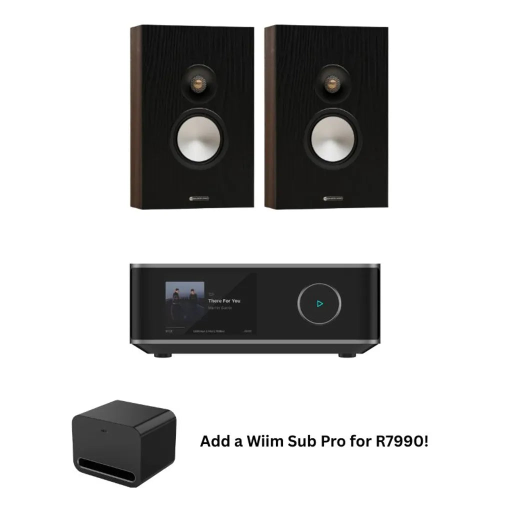 Monitor Audio Bronze OW with Wiim AMP ULTRA player in Walnut finish alternate view