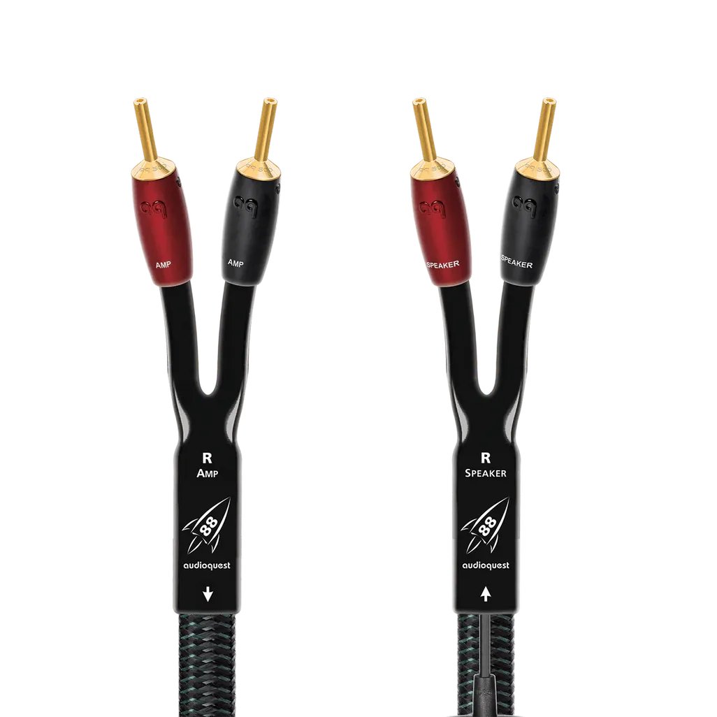 AQ Rocket88 w/Silver Banana (3m) cable in gold pair view