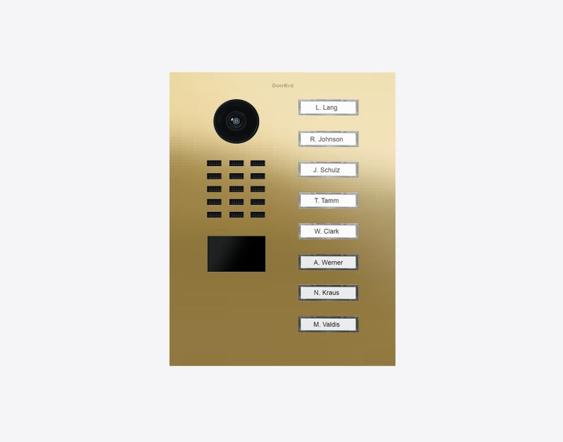 DoorBird D2208V 8-button IP video door station in Brass finish as PVD coating, stainless steel V4A, high-gloss polished