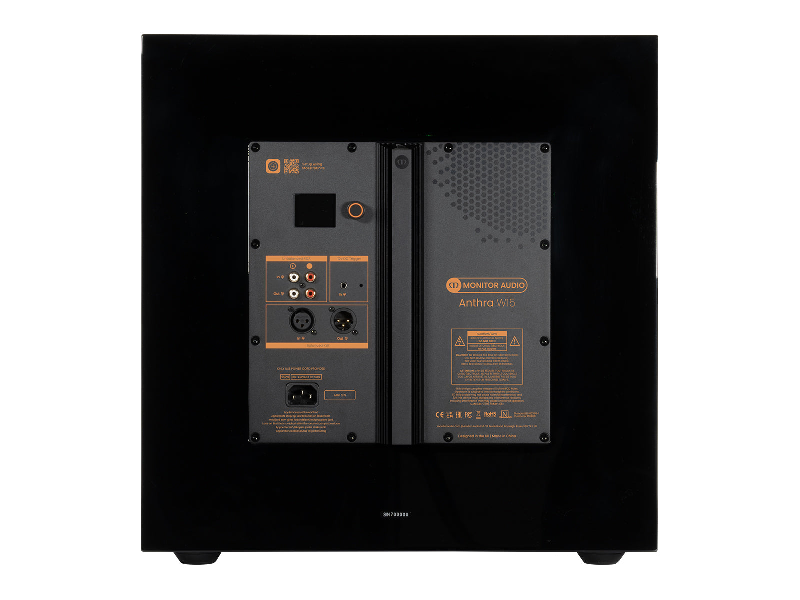 Monitor Audio Anthra W15 speaker in Gloss Black finish rear view