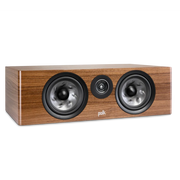 Polk Reserve R400 Centre Speaker — brown centre speaker without grille, angled view