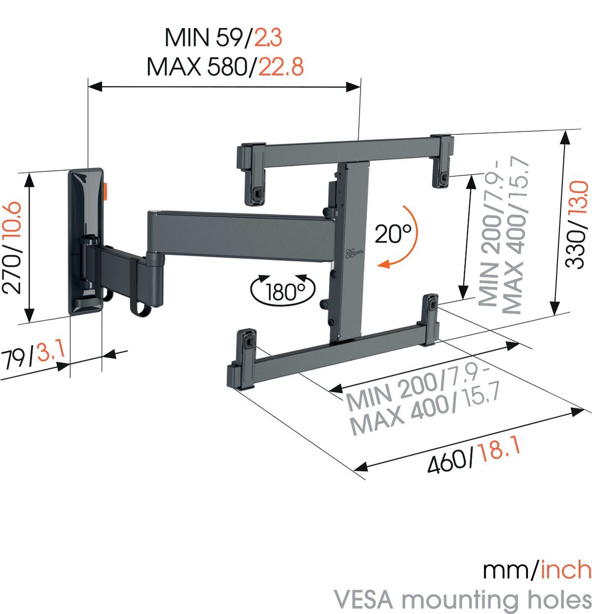Vogel's TVM 3465 Full Motion+ Medium Wall Mount OLED - Black