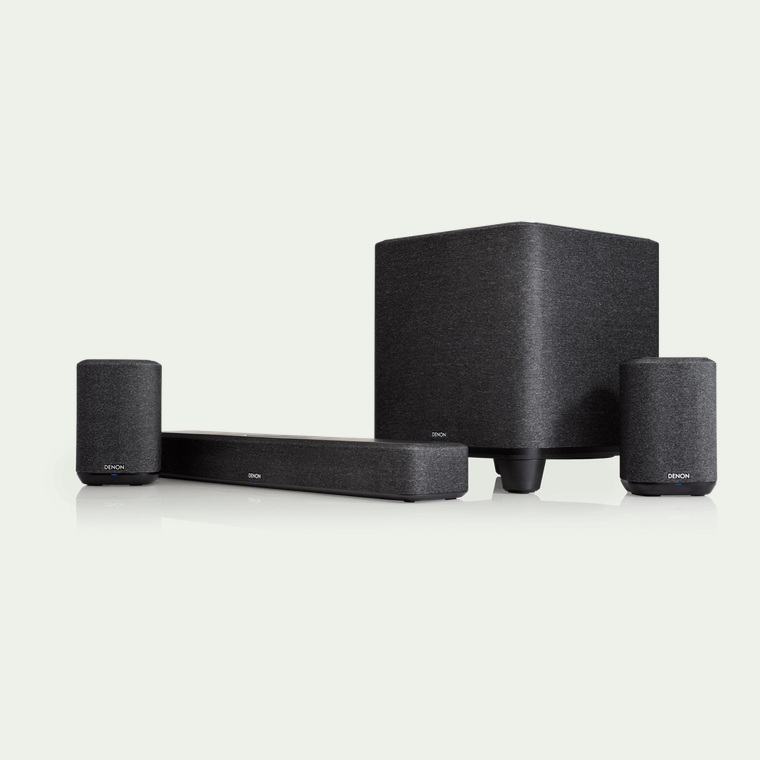 A soundbar, wireless powered subwoofer and pair of powered wireless rear speakers